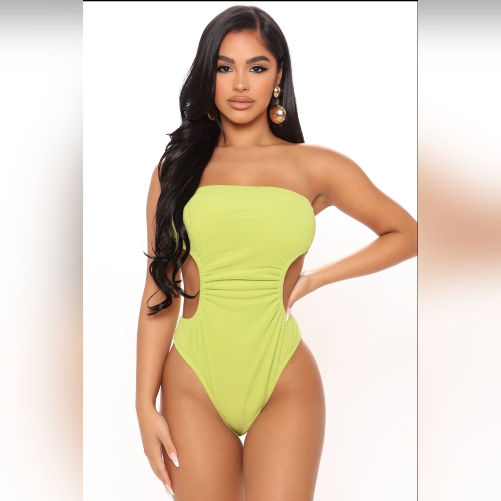Fashion Nova- We Mesh Together Tube Bodysuit (Lime) *NEW*